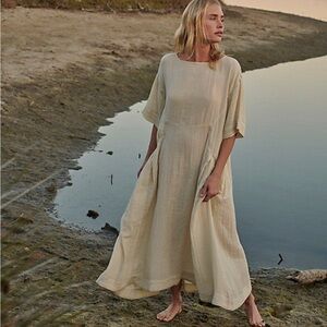 Free people live light midi dress beige medium gauze boho lagenlook m